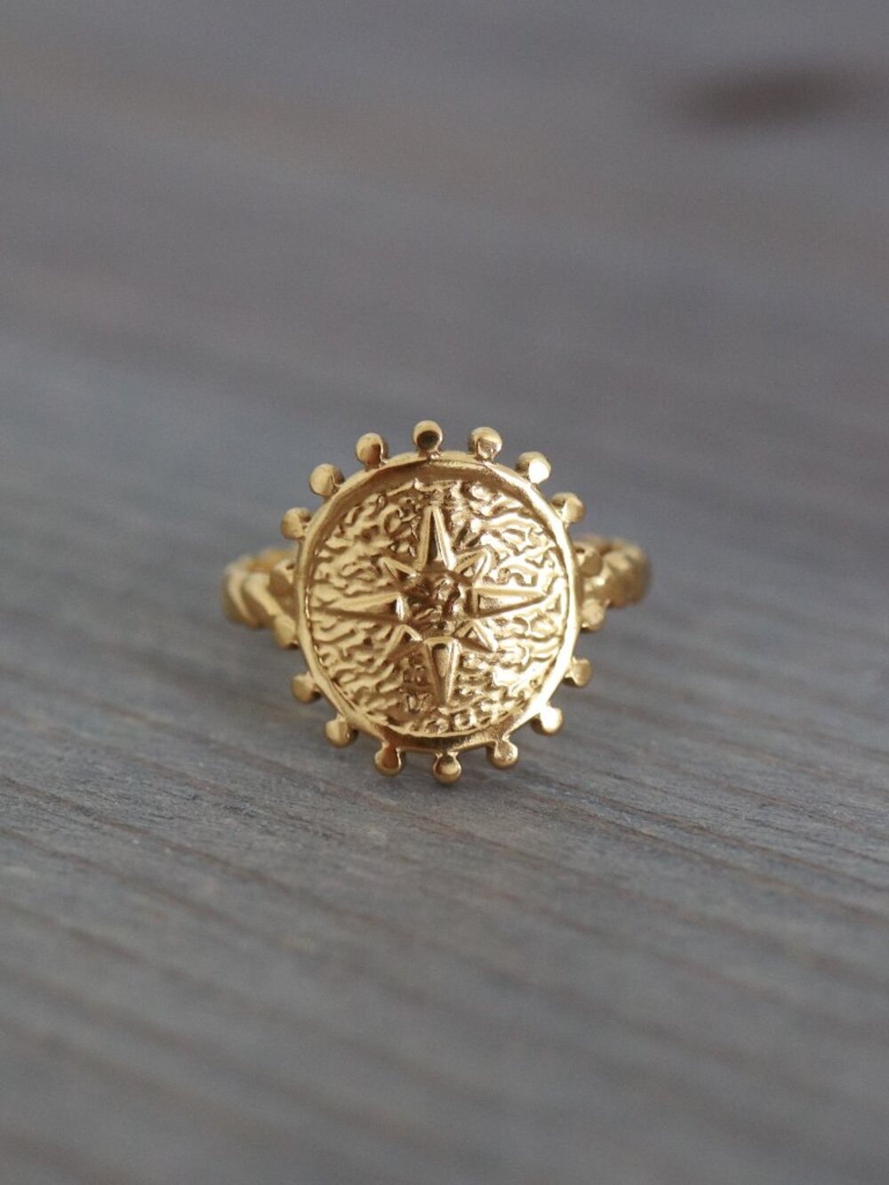 Compass Style Cuff Ring 18k Gold Plated Stainless Steel